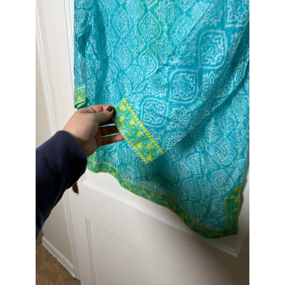 Gretchen Scott Blue Green Floral Silk Sheer Flowy Tunic Top Women's Size Small - Picture 6 of 8